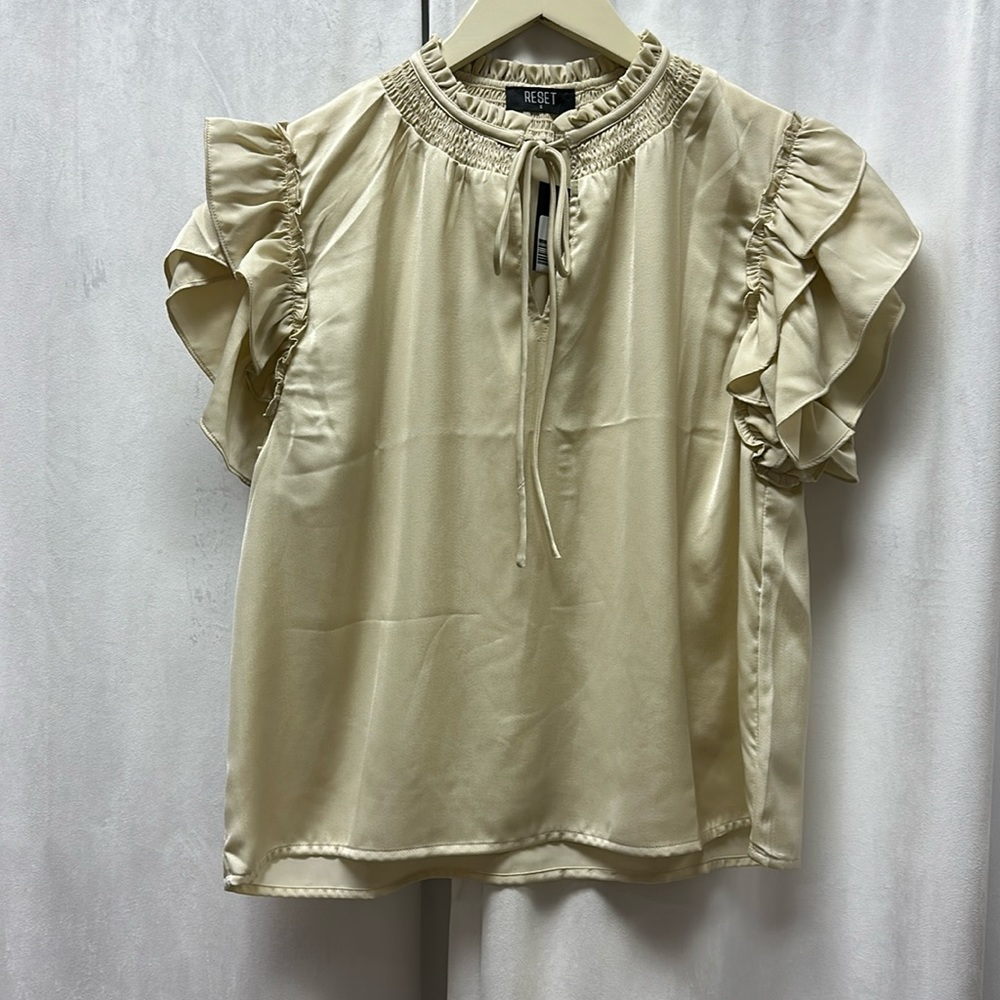 Cream silky double ruffle sleeve by reset by Jane